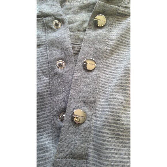 Michael Kors Grey and White Stripped hooded hoodie pullover Button Up Sweater Me - Picture 3 of 6